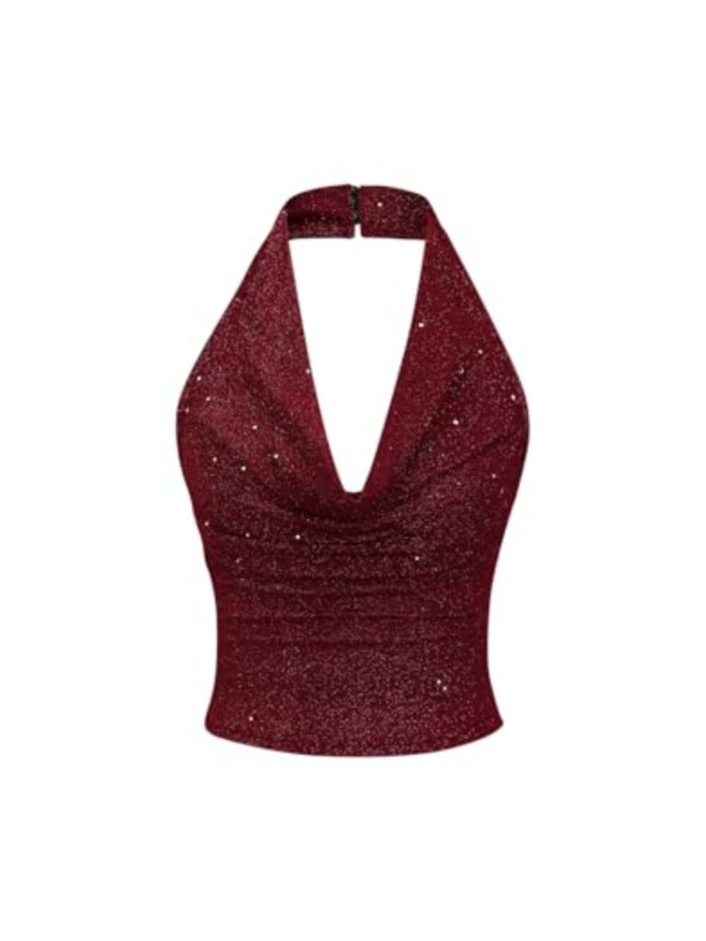 Sequin Halter Top with Cowl Neck, Open Back, Sleeveless Party Tank